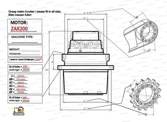 حفر هيتاشي 9168003 9195451 تكلفة استبدال تجميع محرك السفر لـ HMGF36 ZX200 ZX200-6